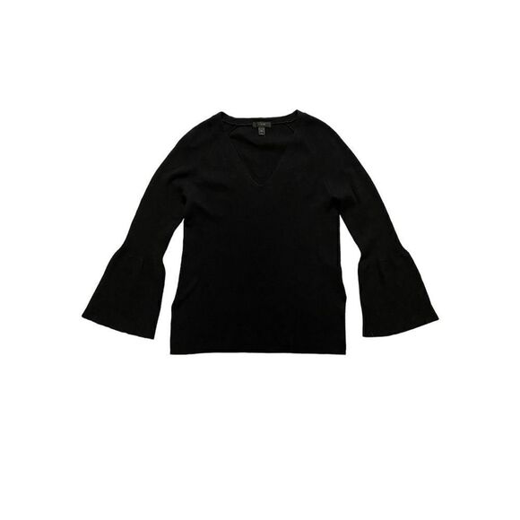 J. Crew Black Wool Blend Peplum Sleeve V-Neck Sweater | Size Medium - Picture 1 of 5